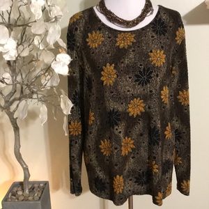 🌺 Chico's Floral Brown and Gold Blouse XL